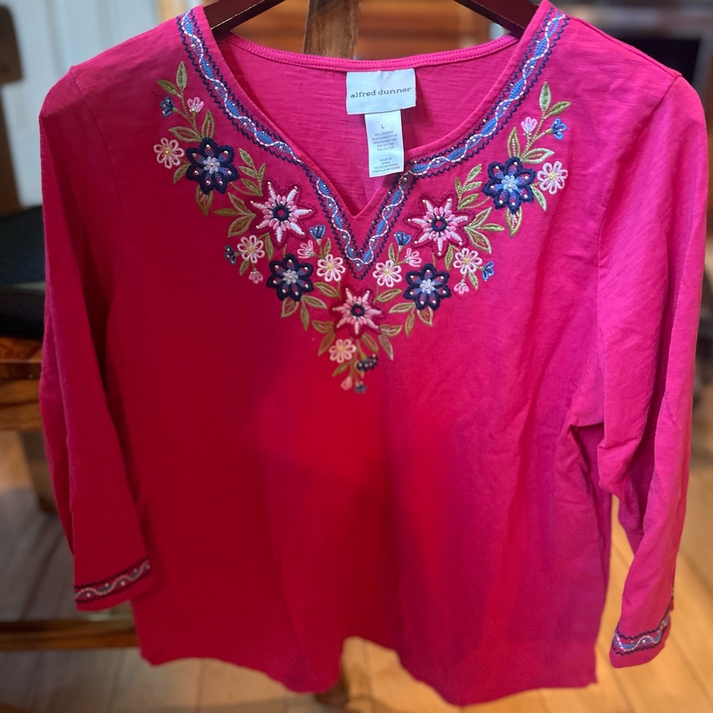Alfred Dunner Fuchsia Floral Embroidered Blouse